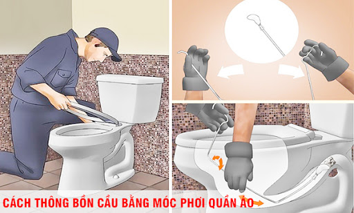 C&aacute;ch th&ocirc;ng tắc bồn cầu bị nghẹt bằng m&oacute;c treo quần &aacute;o